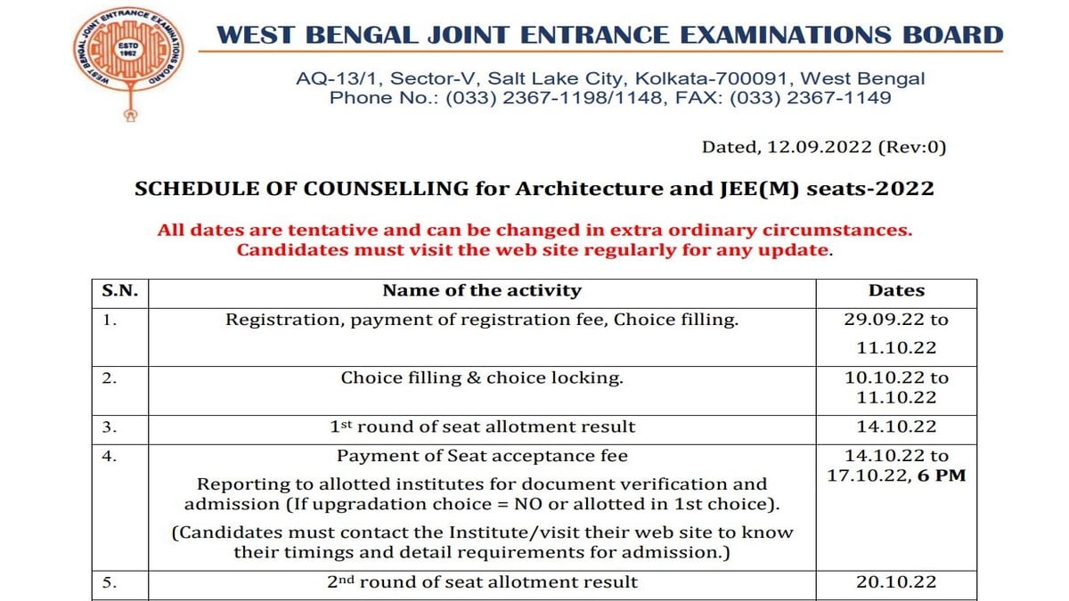 Psychographic Society - West Bengal WBJEEB Announces Counselling Dates For JEE Main 2022 Candidates Psychographic Society - West Bengal WBJEEB Announces Counselling Dates For JEE Main 2022 Candidates