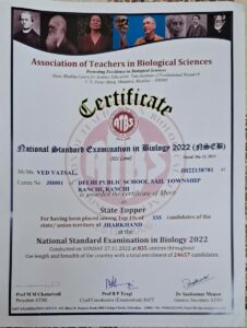 Psychographic Society - अपैक्स बेसिक्स और डीपीएस रांची के वेद वत्सल को NSEB - बायोलॉजी ओलंपियाड में स्टेट टॉपर घोषित किया गया