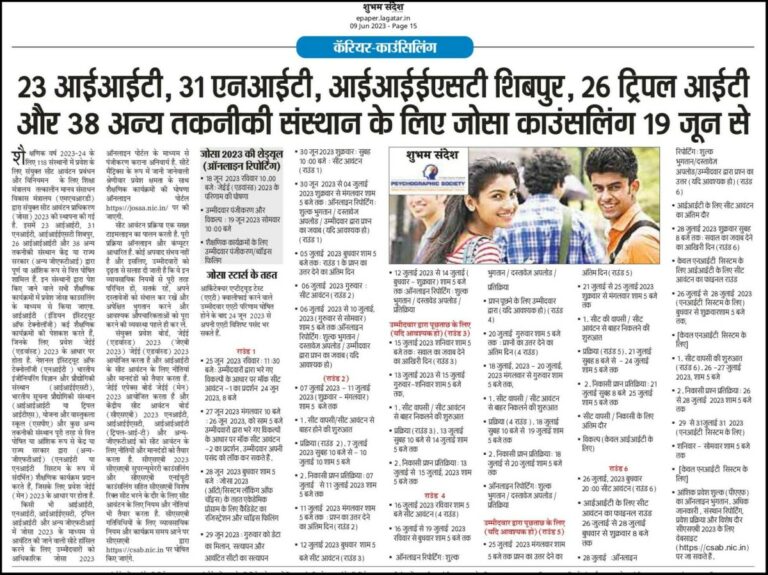 Psychographic Society - 23 आईआईटी, 31 एनआईटी, आईआईईएसटी शिबपुर, 26 ट्रिपल आईटी और 38-अन्य तकनीकी संस्थान के लिए जोसा काउन्सलिंग 19 जून से होगी शुरू 23 आईआईटी, 31 एनआईटी, आईआईईएसटी शिबपुर, 26 ट्रिपल आईटी और 38-अन्य तकनीकी संस्थान के लिए जोसा काउन्सलिंग 19 जून से होगी शुरू