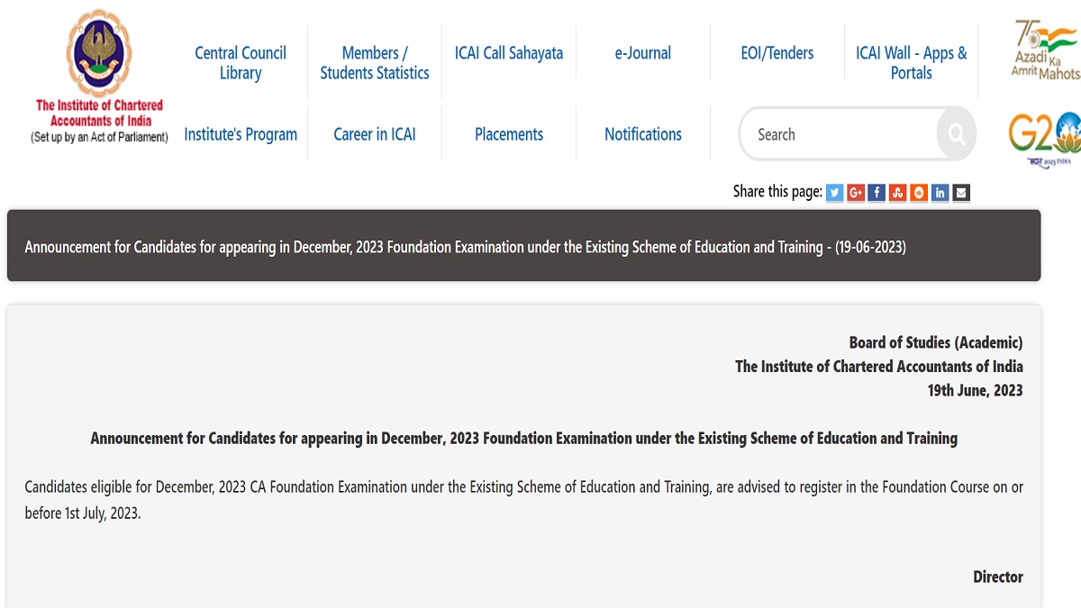 Psychographic Society - CA Foundation 2023: Candidates can apply for ICAI December 2023 exam by July 1