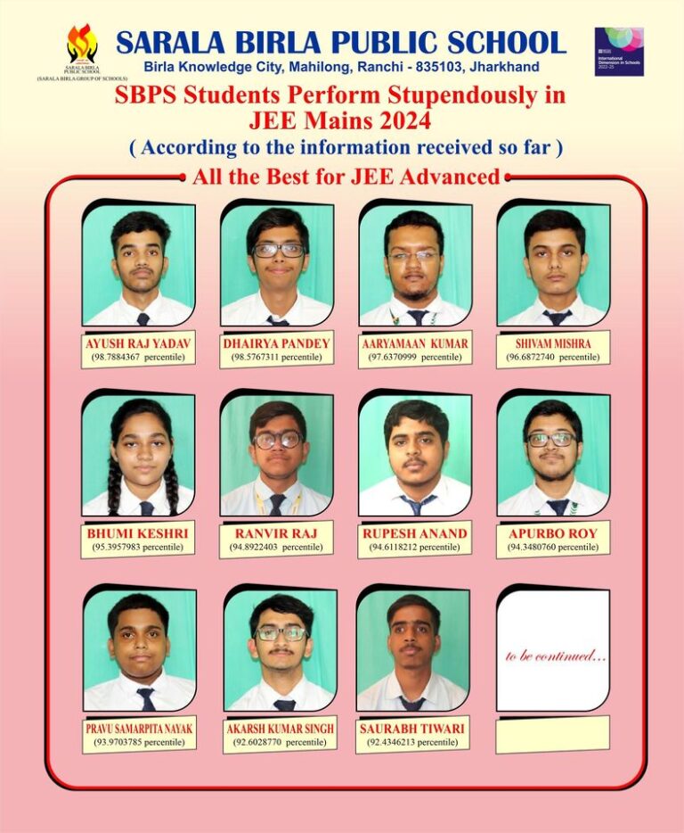Psychographic Society - Know JEE Main 2024-2025 Topper and Result of Sarla Birla Public School Ranchi – Session 1 and 2 Know JEE Main 2024-2025 Topper and Result of Sarla Birla Public School Ranchi – Session 1 and 2