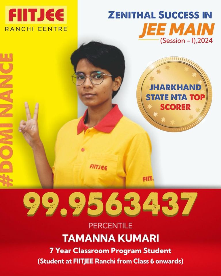 Know JEE Main 2024-2025 Topper and Result of FIITJEE Ranchi – Session 1 and 2