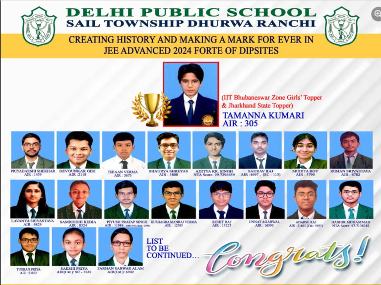 Know JEE Advanced 2024-2025 Topper and Result of  DPS Ranchi