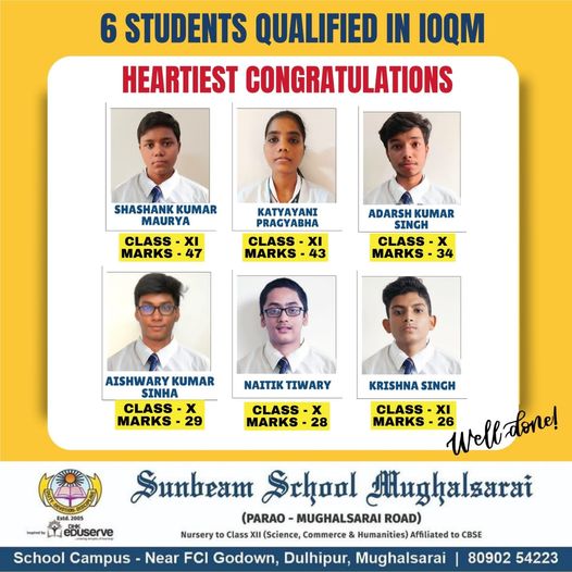 Psychographic Society - 6 Students of Sunbeam School Mughalsarai qualified for RMO Sunbeam