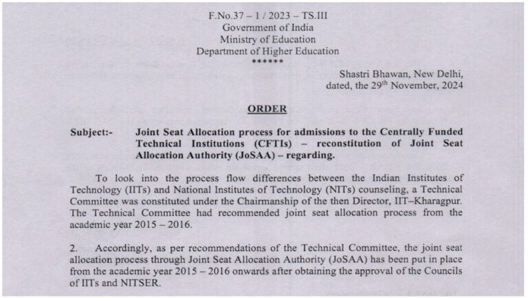 Psychographic Society - MoE Reconstitutes JoSAA 2025 For Admissions to IITs, NITs and Other Institutions, Check List of Members Here josaa