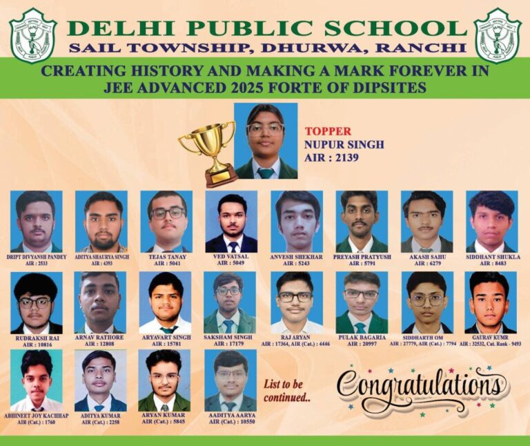 Psychographic Society - डीपीएस रांची के विद्यार्थियों का जेईई एडवांस्ड में शानदार प्रदर्शन DPS