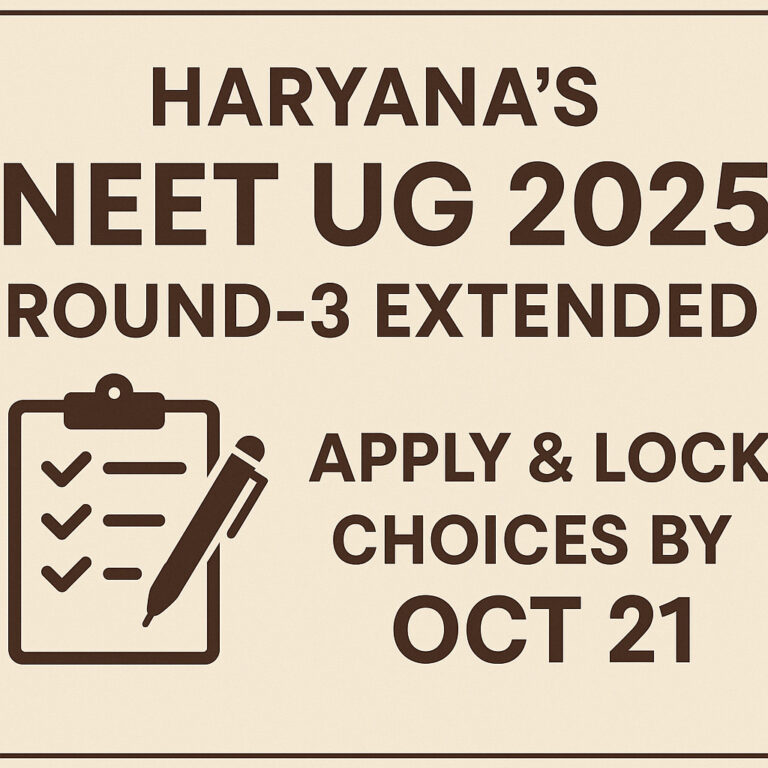 Psychographic Society - Haryana’s NEET UG 2025 Round-3 Extended: Apply & Lock Choices by Oct 21 Haryana