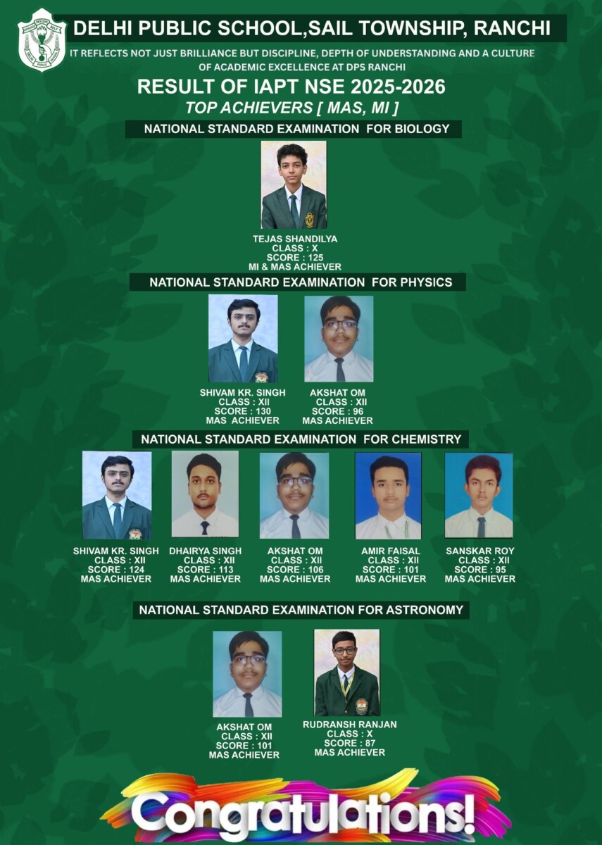 Psychographic Society - DPS Ranchi Shines at National Level: Students Achieve Outstanding Success in IAPT Science Examinations DPS NSE 1