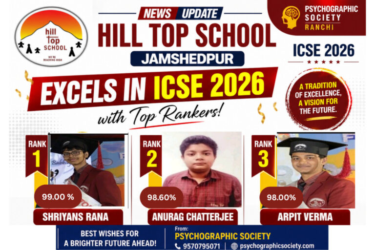 Psychographic Society - ICSE 2026 Result: Hill Top School Jamshedpur Excels in ICSE 2026 with Top Rankers 4