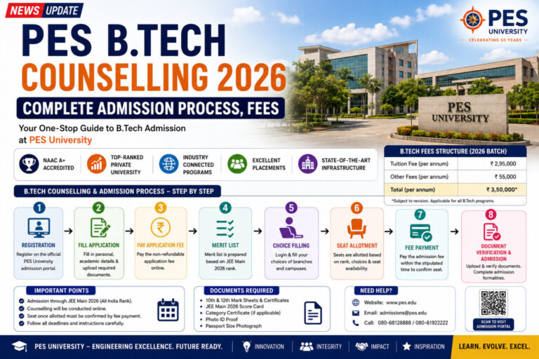 Psychographic Society - PES B.Tech Counselling 2026: Complete Admission Process, Fees, Important Dates, Intake and JEE/KCET Details PES